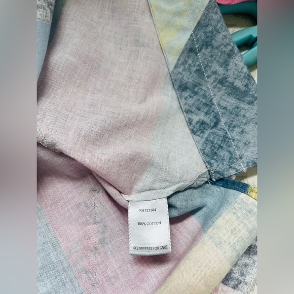 John Mark Button Front Patchwork Top Tilted Pockets Wired Collar Multicolor L - Picture 5 of 7